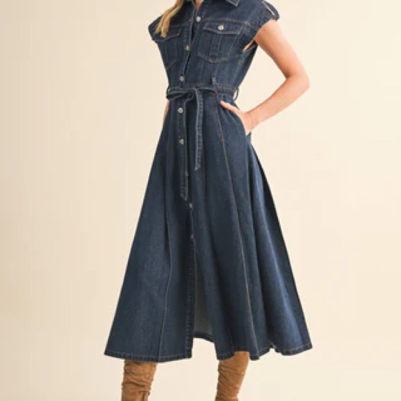 NWT | Klesis Denim Midi Dress, Size S - Picture 2 of 9